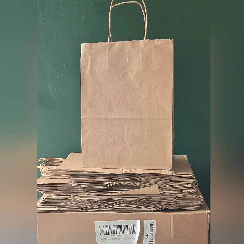 50 Brown Kraft Paper Gift Bags with Handles